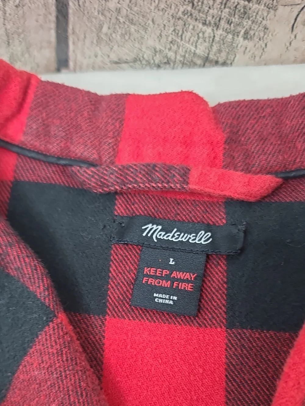 Madewell Cozy Buffalo Check Flannel Bedtime Pajama Top/Bottom Set in Red/Black